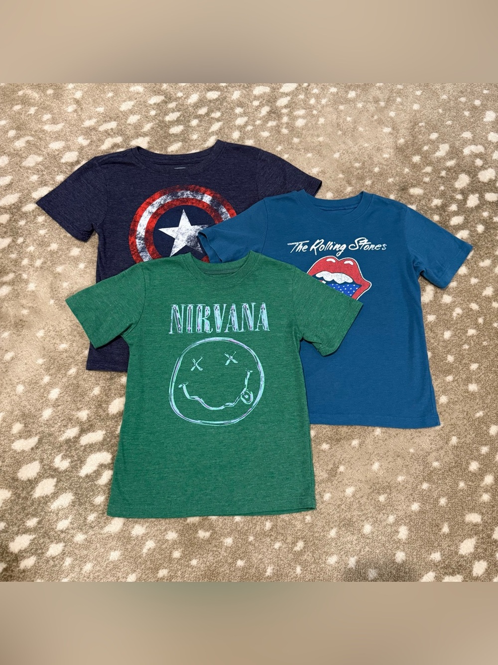 Bundle (3) Kids Graphic Tees - Band/Marvel Logo Short Sleeve. Size 5T